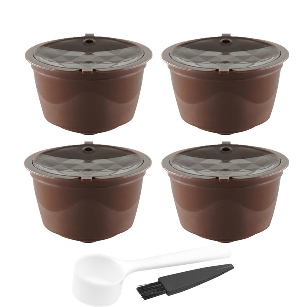 

4Pcs/Set 50-100ml Refillable Coffee Capsule Cup Reusable Coffee Pods w/ Coffee Spoon Brush for Nescafe Dolce Gusto Brewe
