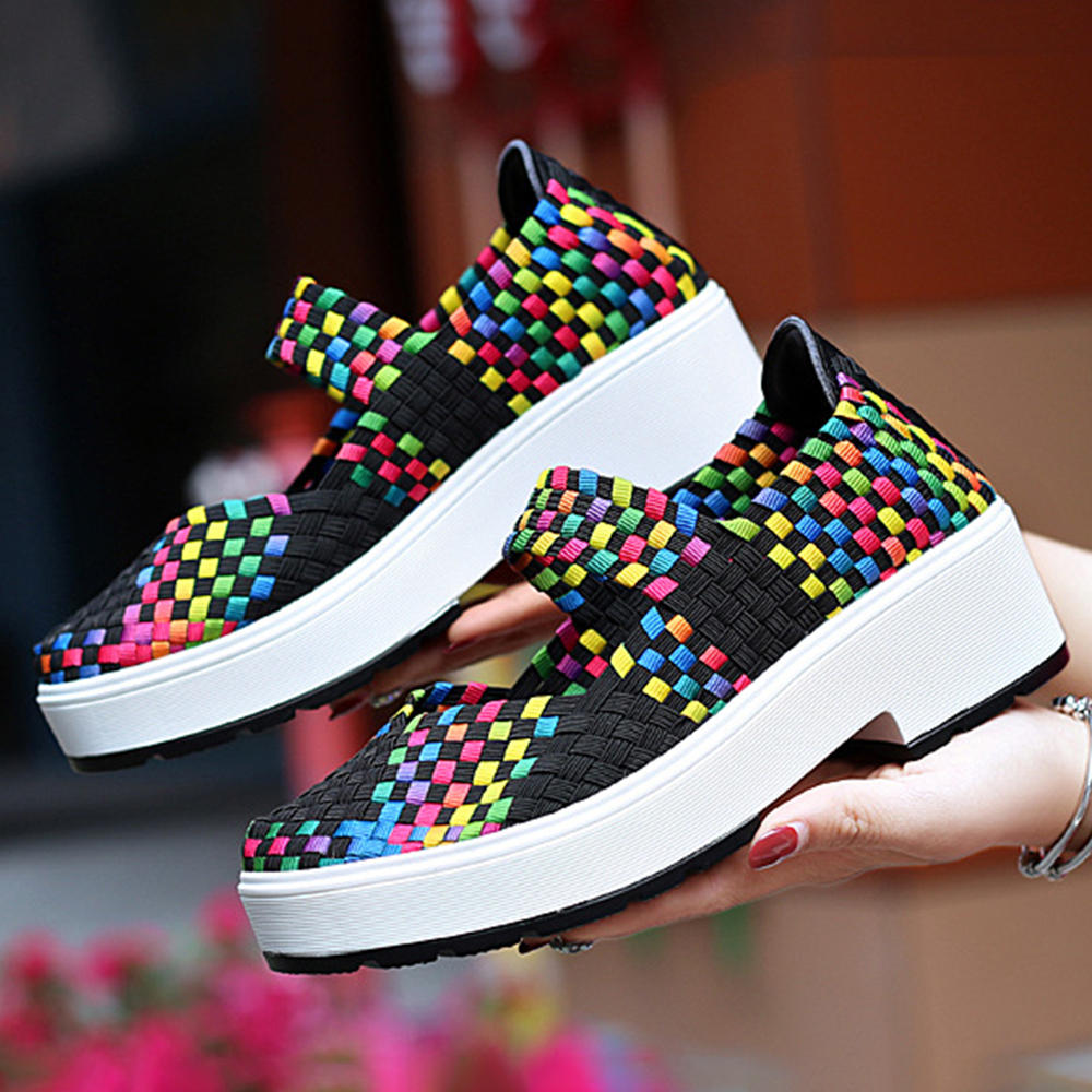 60% OFF on Women Colorful KnittedChunky Heel Casual Sneakers