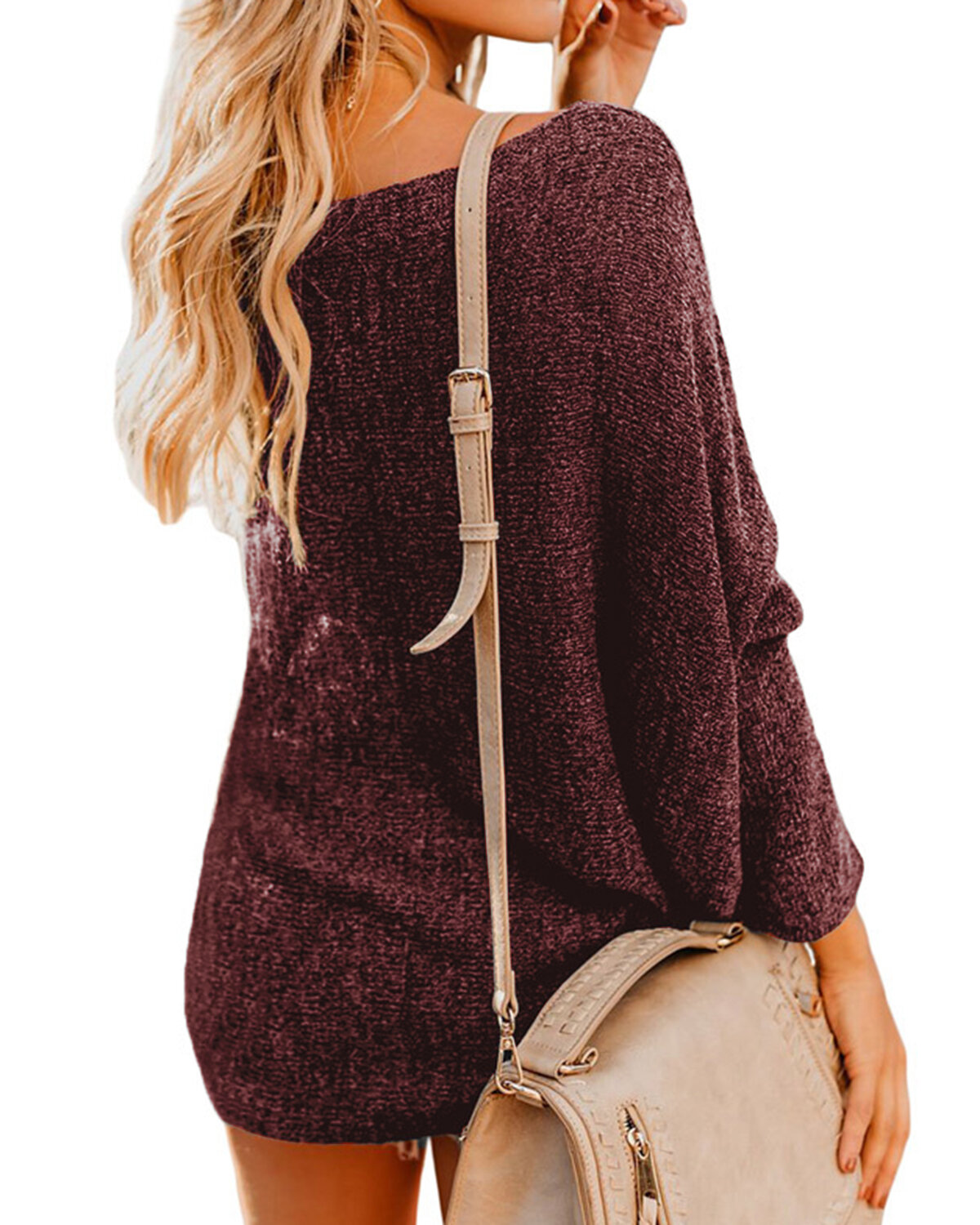 Women Off Shoulder Long Sleeve Blouse Casual Pullover Knit Sweaters