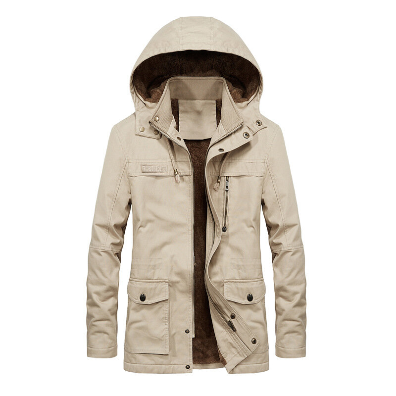 Men’s Fashion 100% Cotton Hooded Mid Long Casual Coats