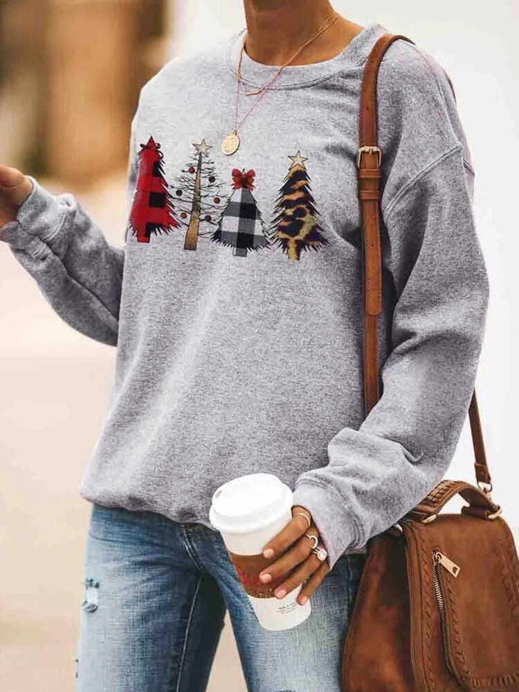 Christmas Print O-neck Long Sleeve Sweatshirt