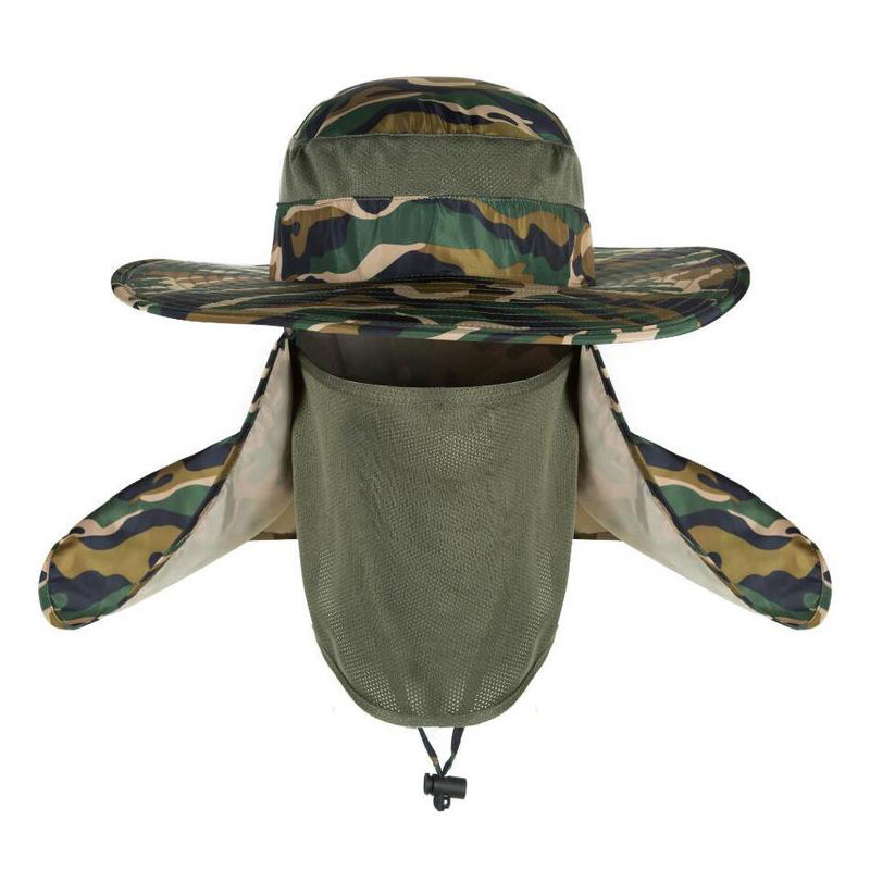 AOTU Camouflage Fishing Hat Adjustable Anti UV Anti Mosquito Mesh Mask Camping Hunting Neck Cover Pr