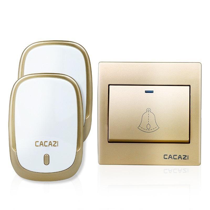 CACAZI AC110-220V Draadloze deurbel Waterdicht 1 knop + 2 plug-in ontvangers 300M externe muziekdeur
