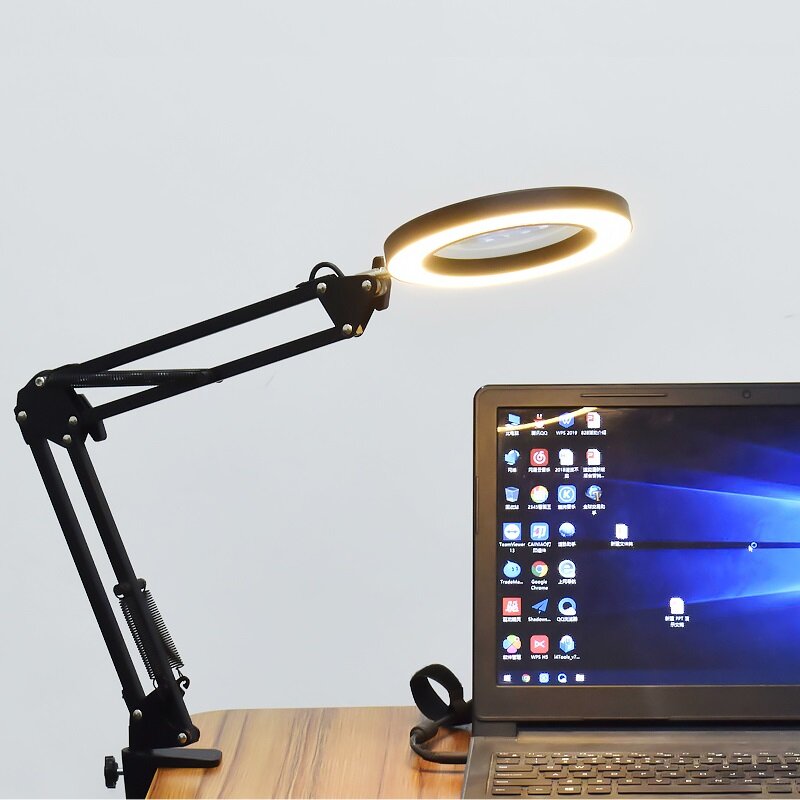 DANIU Lighting LED 5X 740mm vergrootglas bureaulamp met klemhanden USB-aangedreven LED-lamp vergroot
