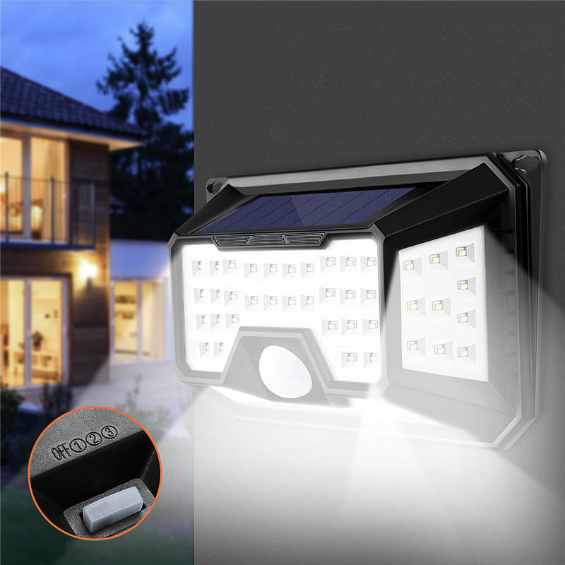 66 LED 4 Side Solar PIR Motion Sensor Wall Lamp 3 Mode...