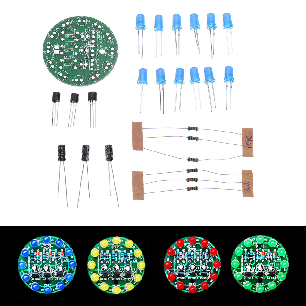 DIY LED Round Flash Electronic Production Kit Component Soldering Training Practice Board