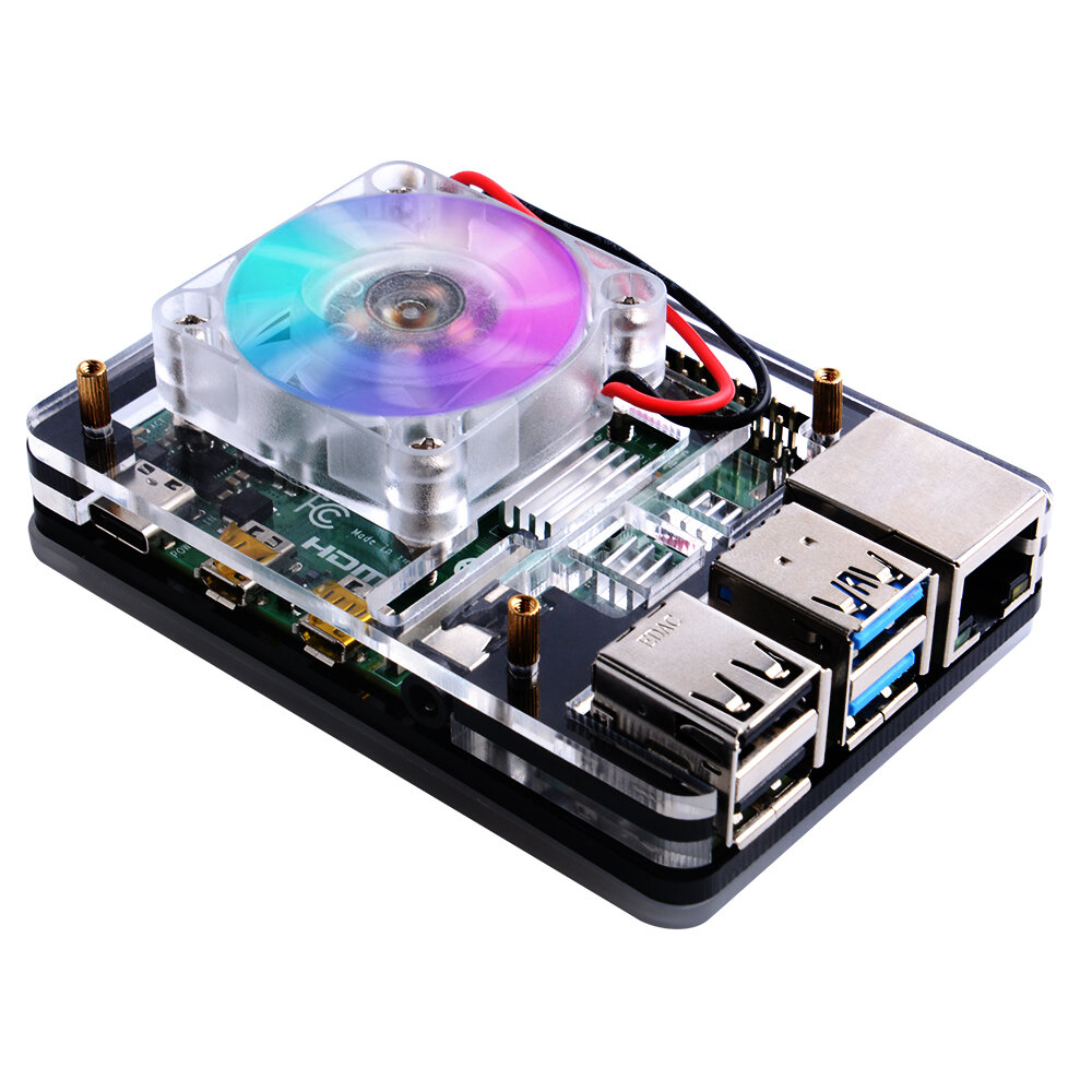 

5-Layer Black/Transparent/RGB Colorful Acrylic Case Compatible ICE Tower Cooler for Raspberry Pi 4B with 4010 Cooling Fa