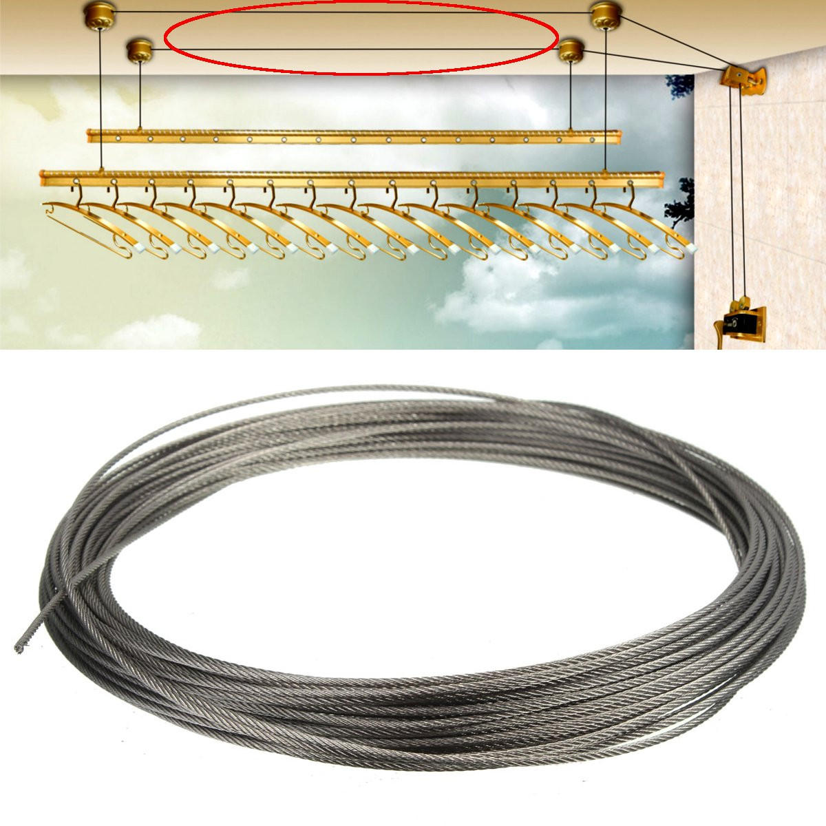 15M 316 Stainless Steel Clothes Cable Line Wire Rope