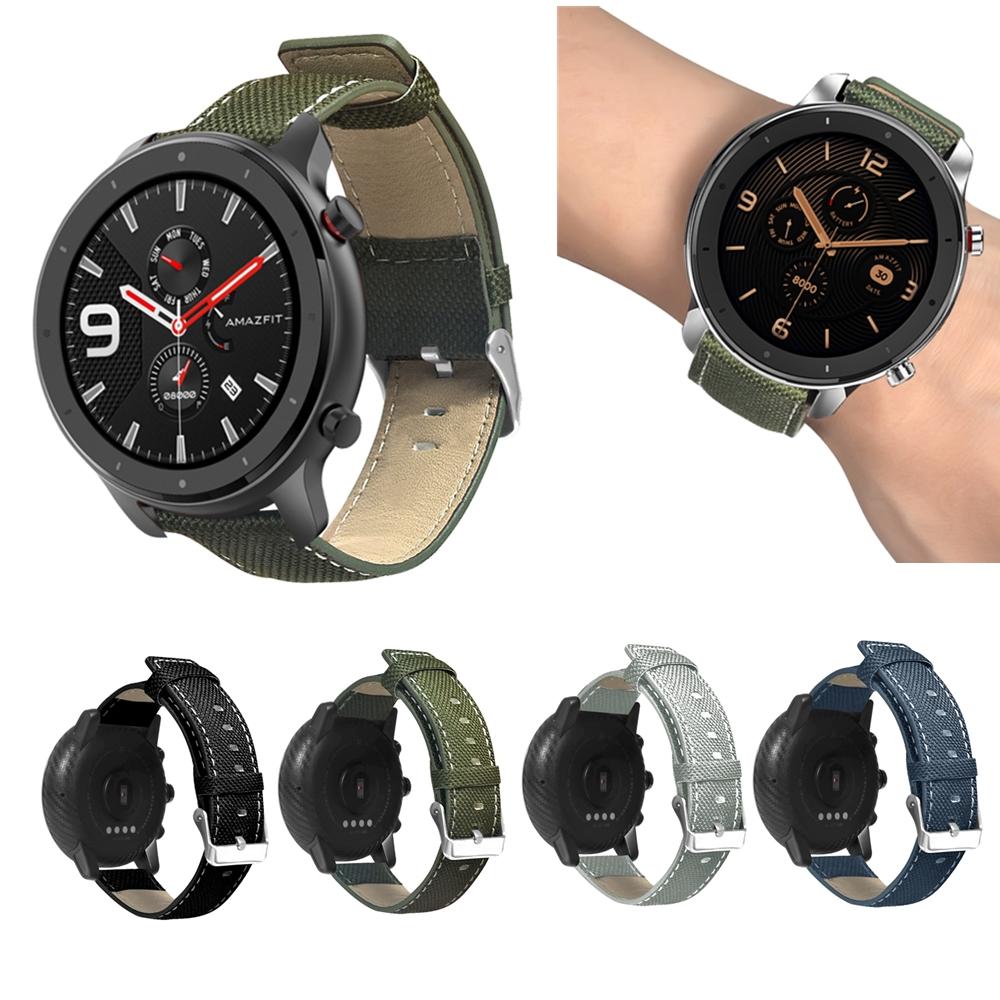 Canvas lederen horlogeband horlogeband vervangen voor 47 mm Amazfit GTR Smart Watch