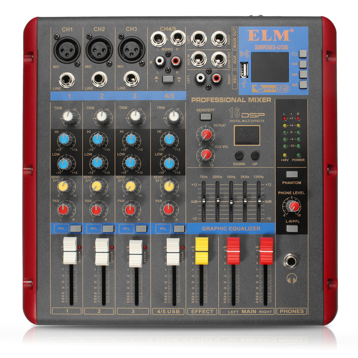 

ELM SMR503-USB bluetooth 4ch 48V Phantom Power Audio Mixer Mixing Console for KTV Karaoke Stage