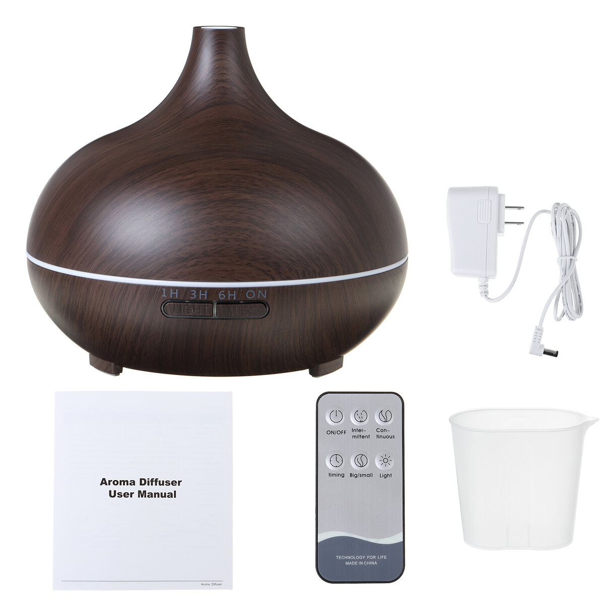 550ML Aroma Air Humidifier Wood Grain with LED Lights Essential Oil Diffuser Aromatherapy Electric Mist Maker for Home