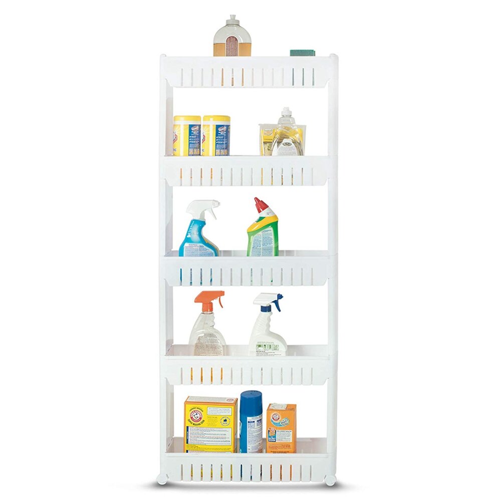 

5 Tiers Gap Storage Rack Slim Movable Shelf Home Bathroom Kitchen Space Saving Holder Organizer