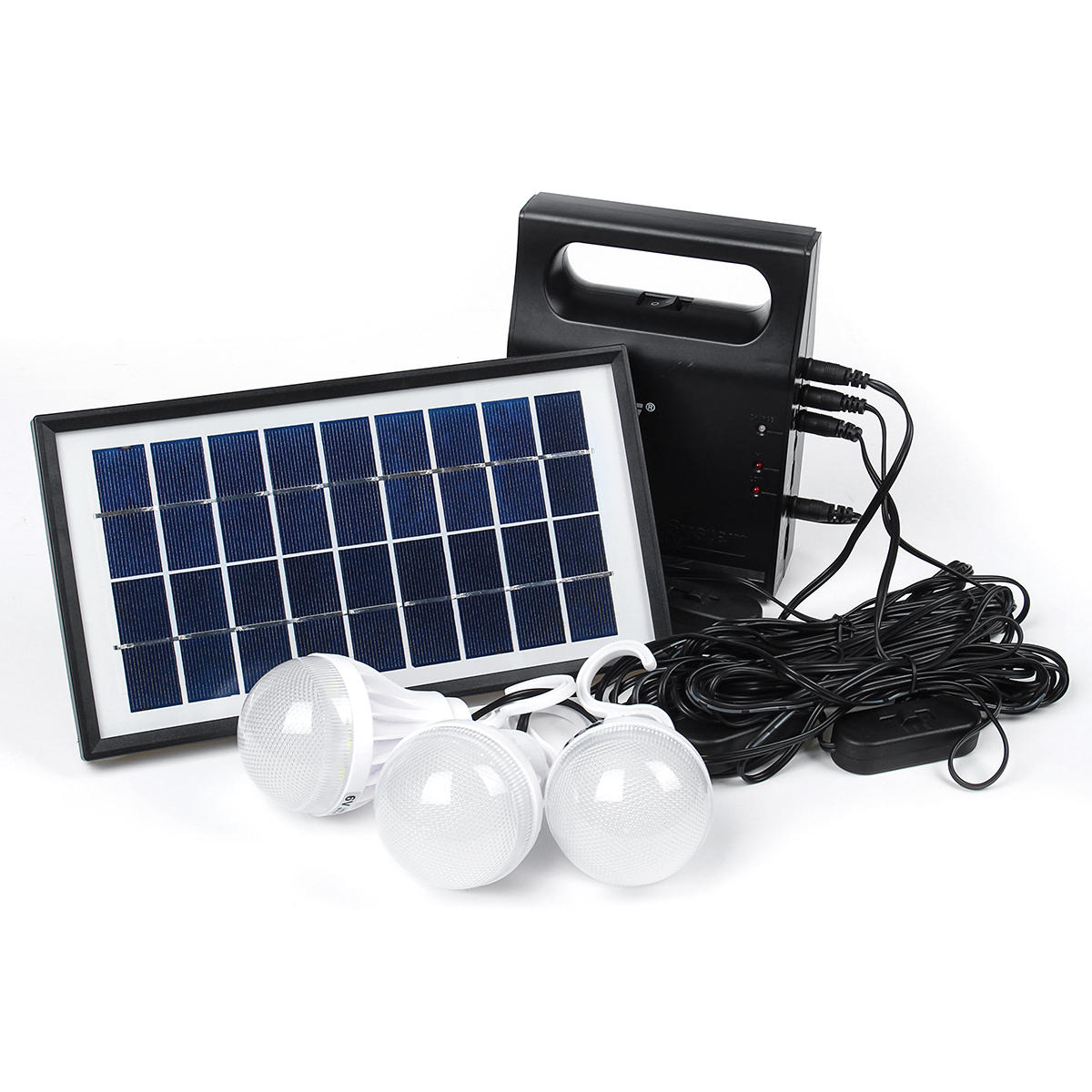 Sistema de luz de painel solar com lâmpadas LED USB de 6V para áreas externas, jardins, acampamentos e emergências
