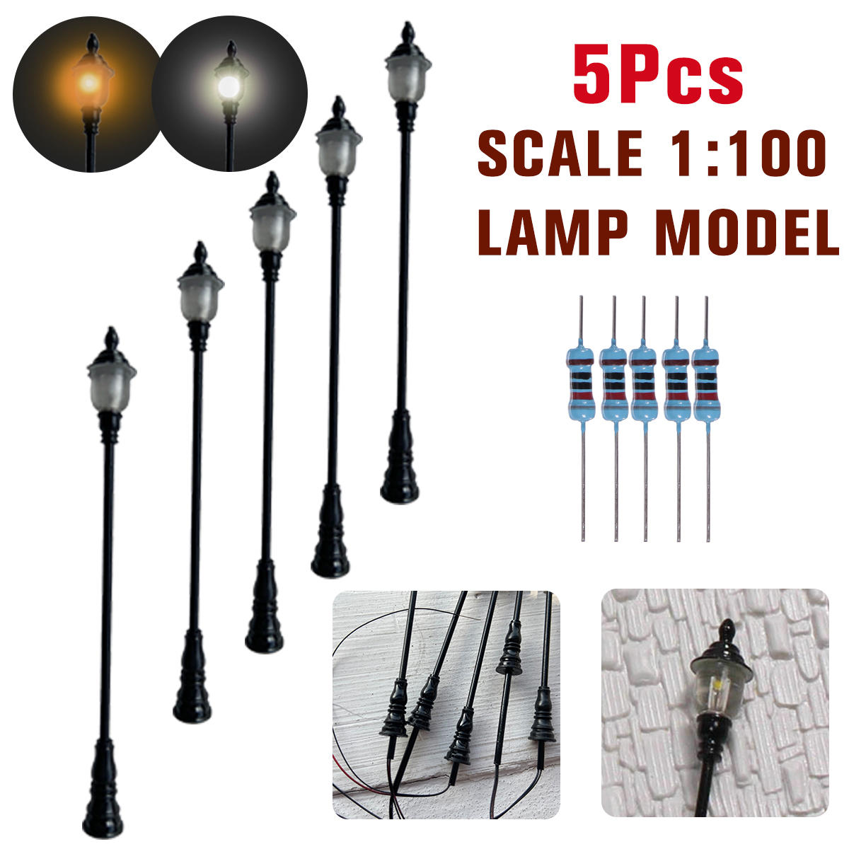 

5Pcs/Set 1:100 HO Scale LED Model Post Street Garden Light Railway Train Lamps