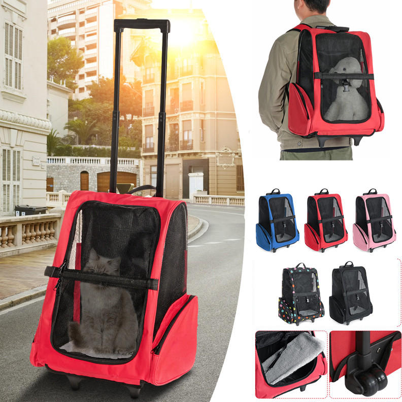 2 en 1 Pet Carrier Backpack Dog Cat Puppy Cart Sac de voyage en plein air respirant