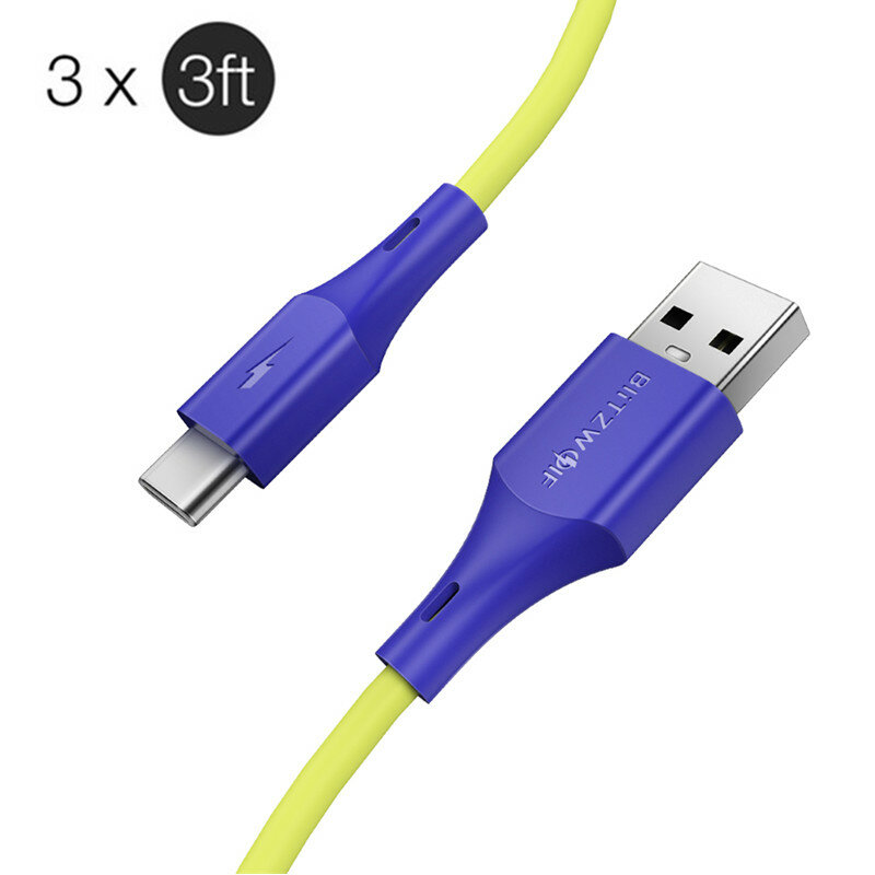 3 x BlitzWolf® BW-TC14 3A USB Type-C Charging Data Cable Green 3ft/0.91m For Oneplus 6T Xiaomi Mi8 Pocophone f1 S9