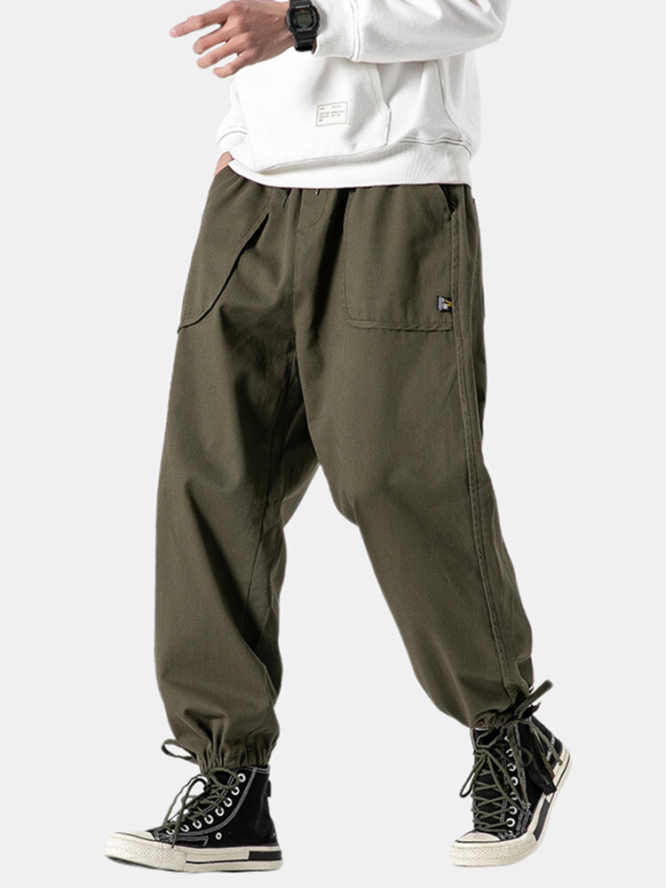 Image of Mens Fashion Kordelzug Pure Color Elastic Waist Casual Pants