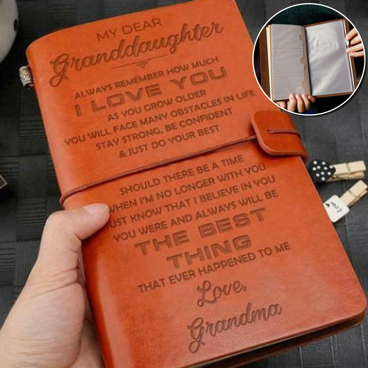 

Vintage My Dear Granddaughter Love Grandma A5 A6 Engraved Leather Journal Notebook Diary Hand Account