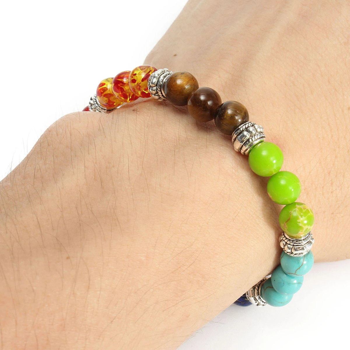 Yoga chakra 7 stone buddhist prayer mara amethyst crystal bead bracelet