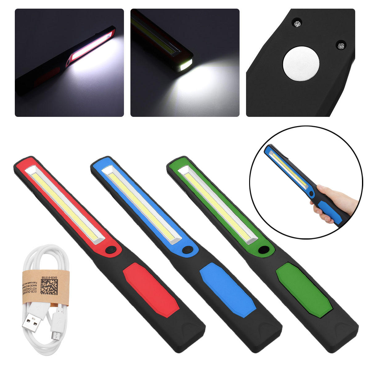

LED Slim Work Light Lamp LED Flashlight Rechargeable Magnetic USB Lamp Torch