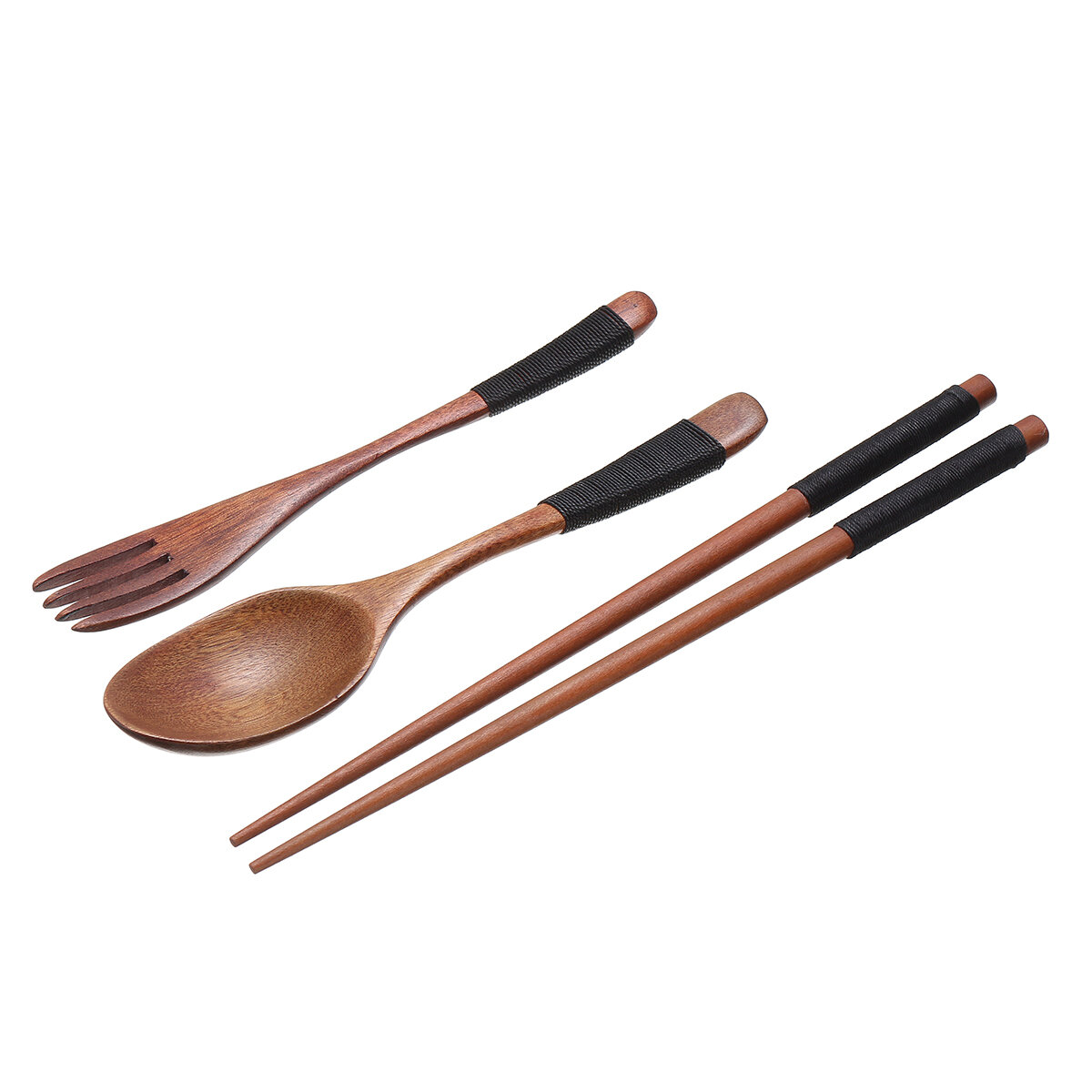 3 pezzi / set Portble bacchette di legno cucchiaio forchetta da tavola in stile giapponese con deposito Borsa
