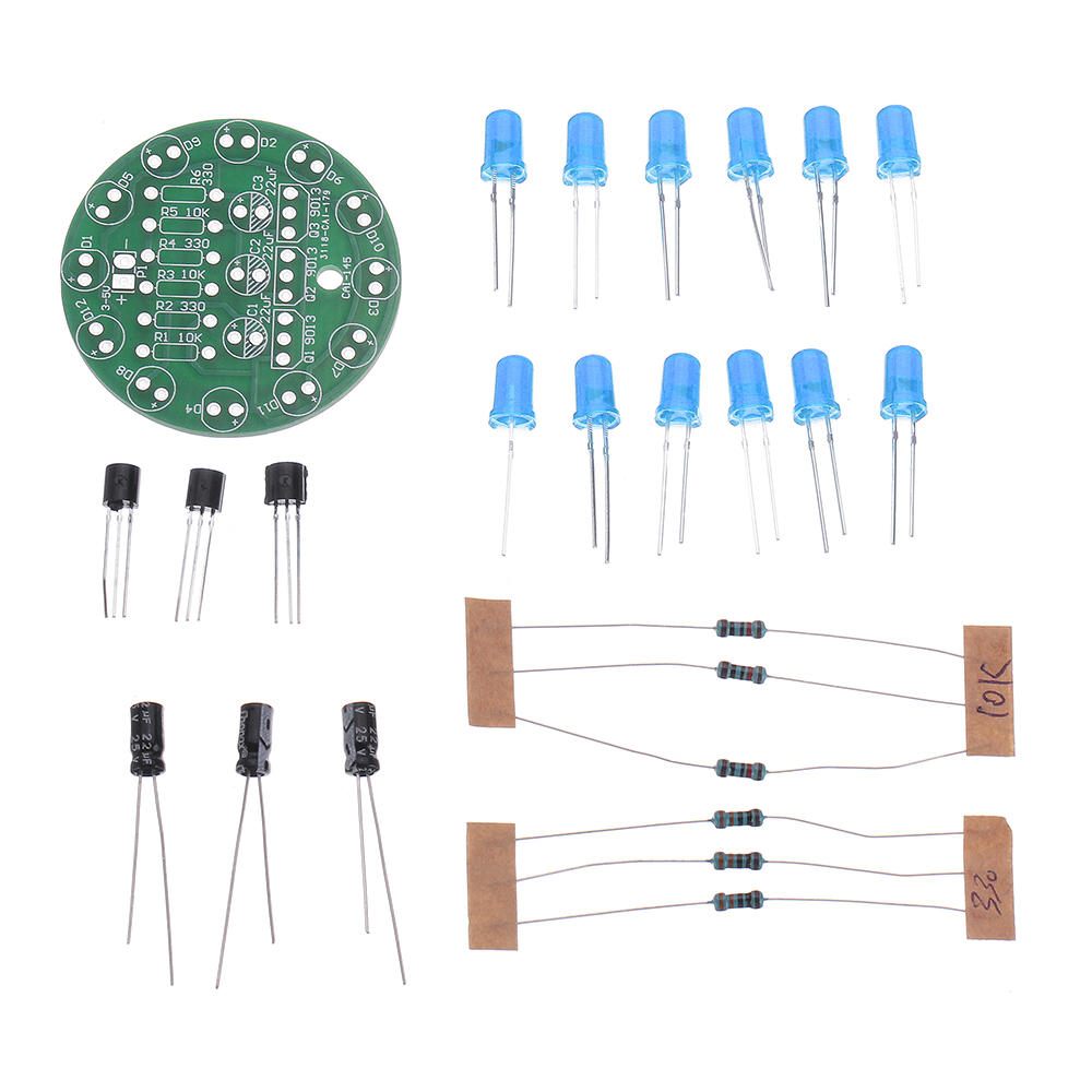 3pcs DIY Blue LED Round Flash Electronic Production Kit Component Soldering Training Practice Board