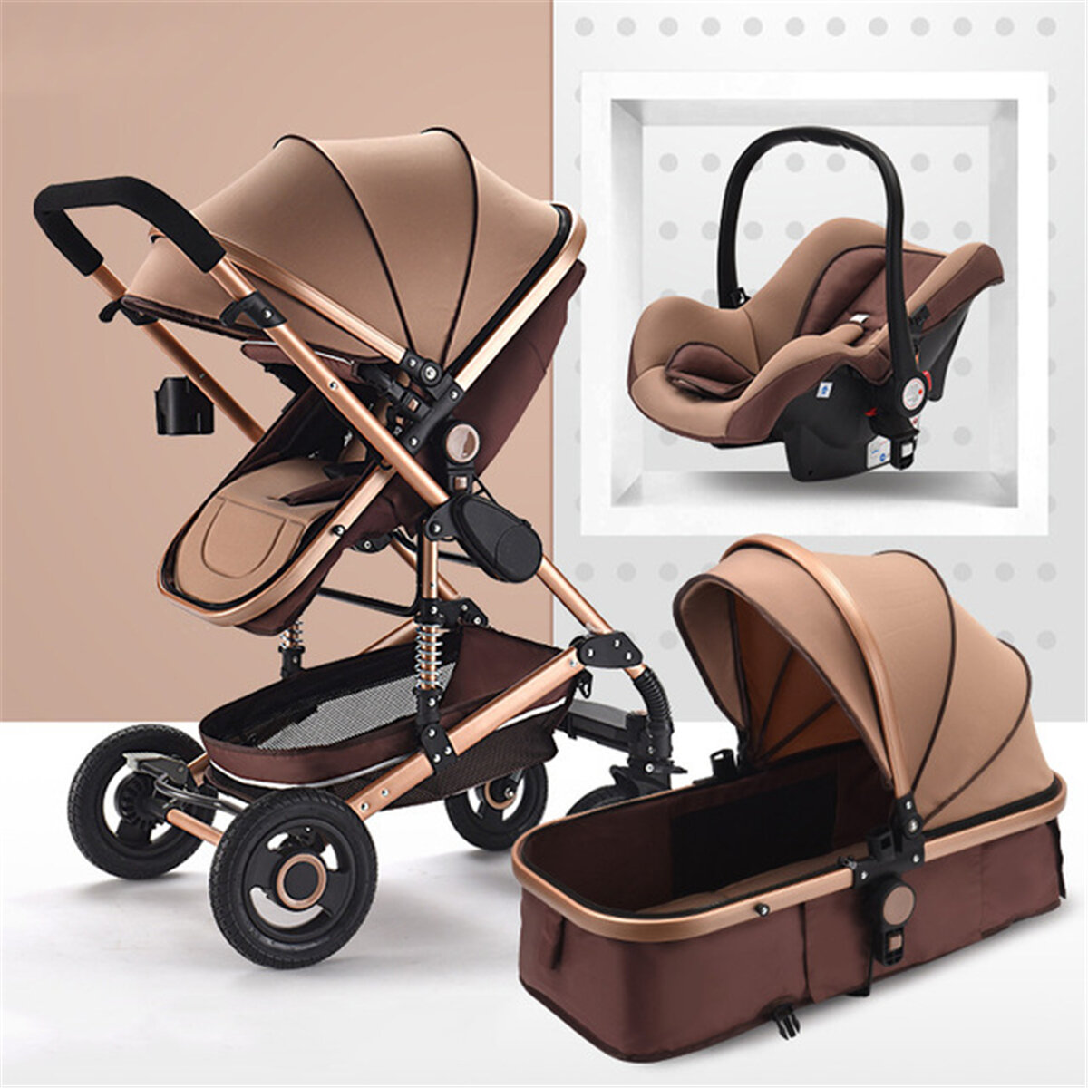 3 in 1 Luxury Baby Stroller with Car Seat For Newborn High View Folding Carriage 