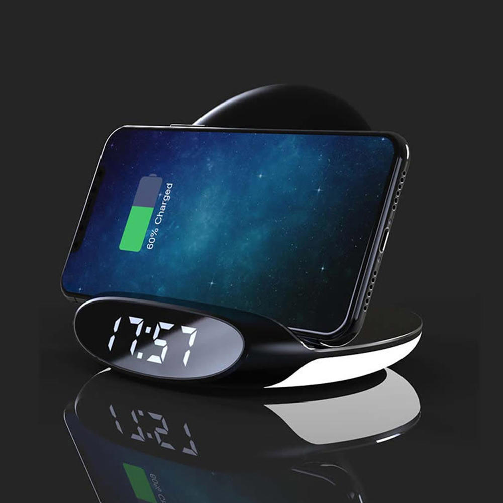 

Bakeey 3in1 10W Qi Night Light Alarm Clock Phone Holder Wireless Charger Dock with USB Output Quick Charge Vertical for