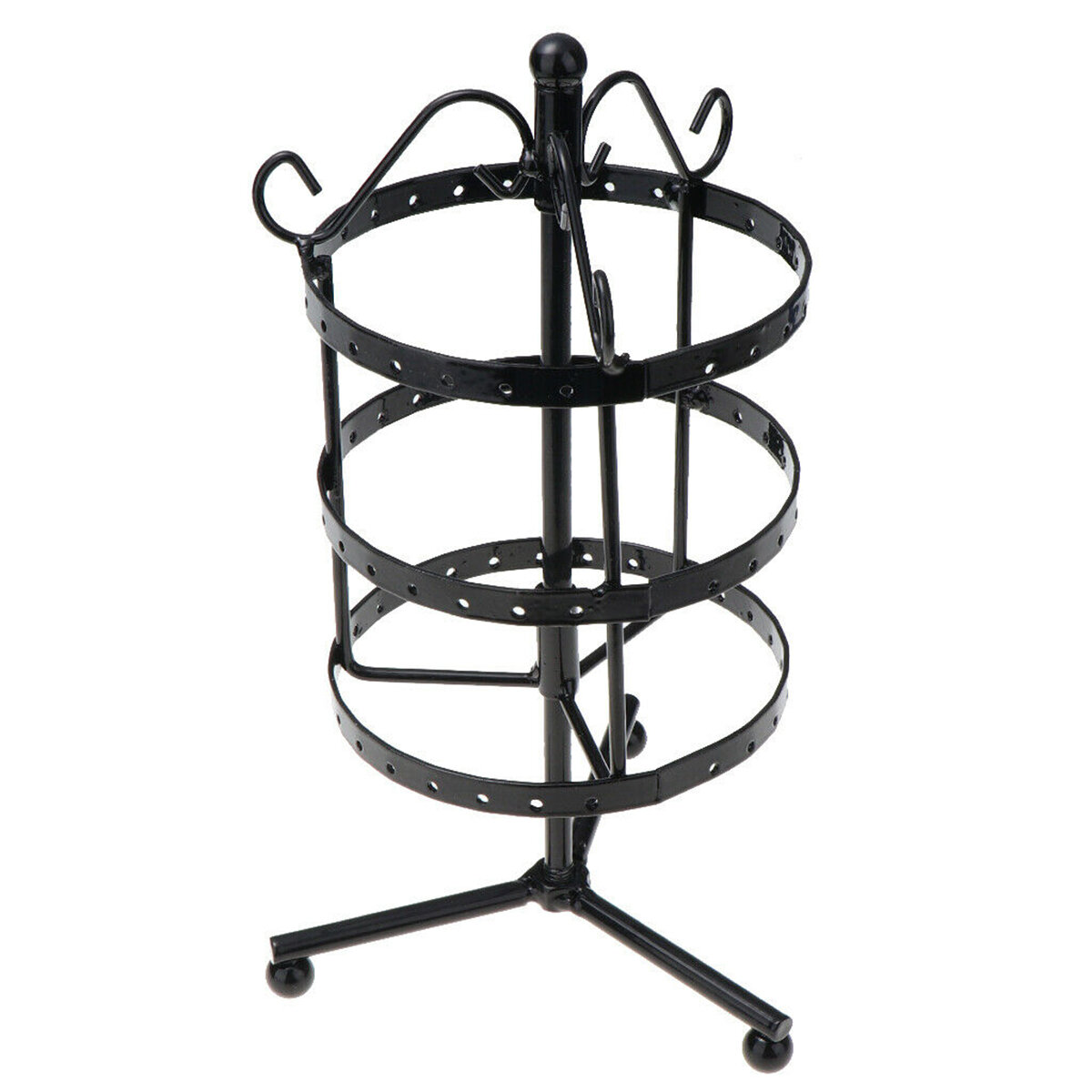 

81 Holes 3-tiers Rotating Iron Jewelry Rack Earrings Rings Display Stand Tools Kit