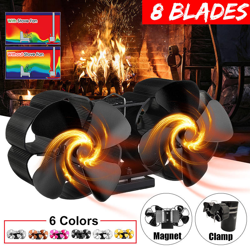 8 Blades Stove Fan Wall-mounted Twin Stove Fan Magnetic Heat Power Fireplace Fan