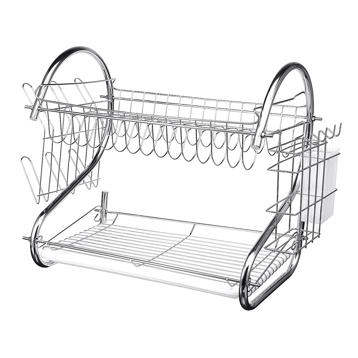 2-Tier Dish Rack Drain Drainer Home Kitchen Cup Dish Drying Plate Cutlery Holder Kitchen Storage Rack