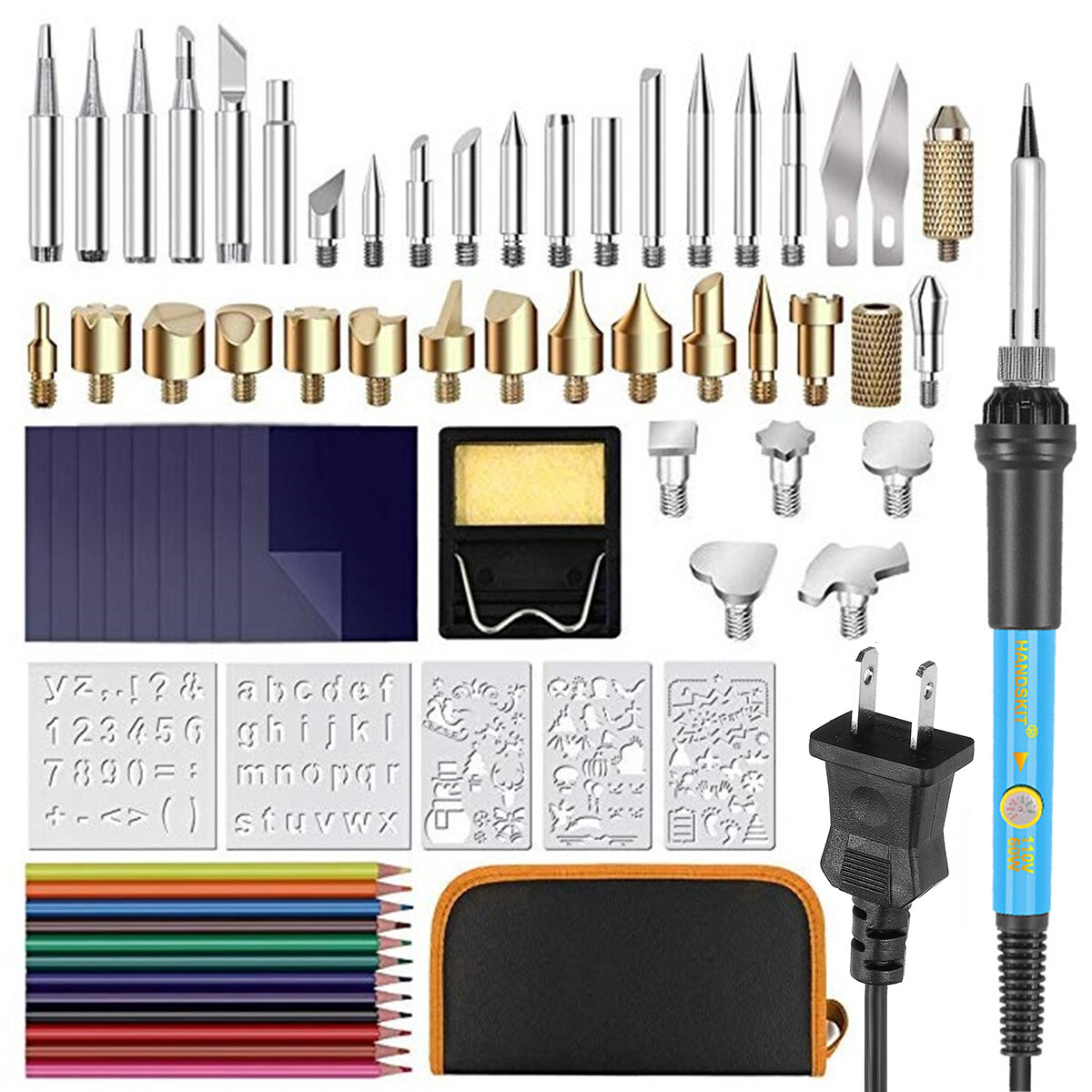 72-delige houtgestookte pennen set tips stencil soldeergereedschap pyrografie ambachten kit soldeerb