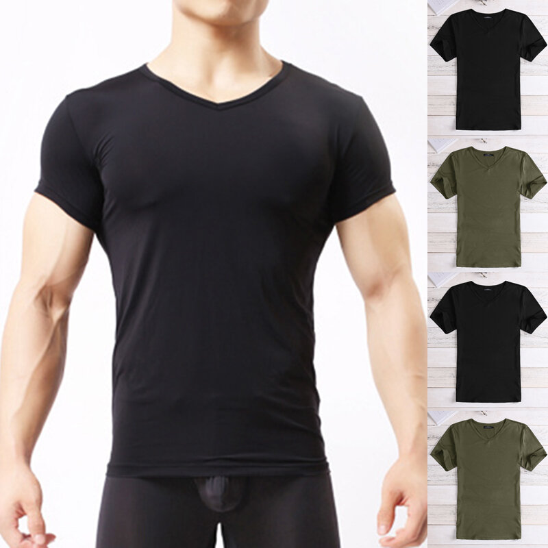 Men's V Neck Gym Sport Muscle Slim Fit Tee Casual Short Sleeve Tops T-shirt 2019