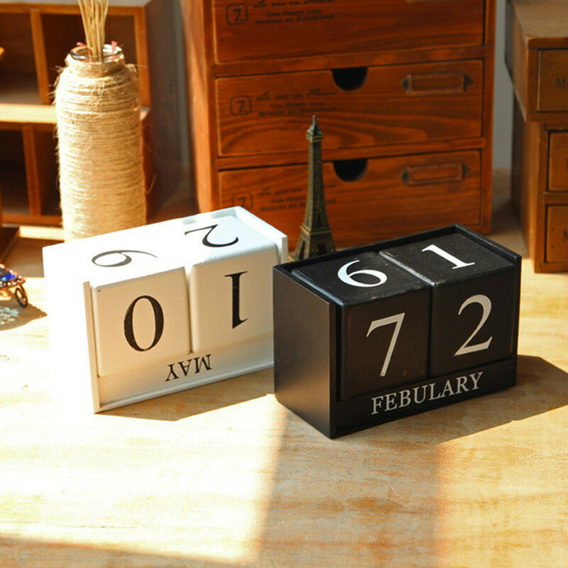 Vintage eeuwigdurend jaar Desktop houten kalender houten blok tabel kalender Office Desktop decorati