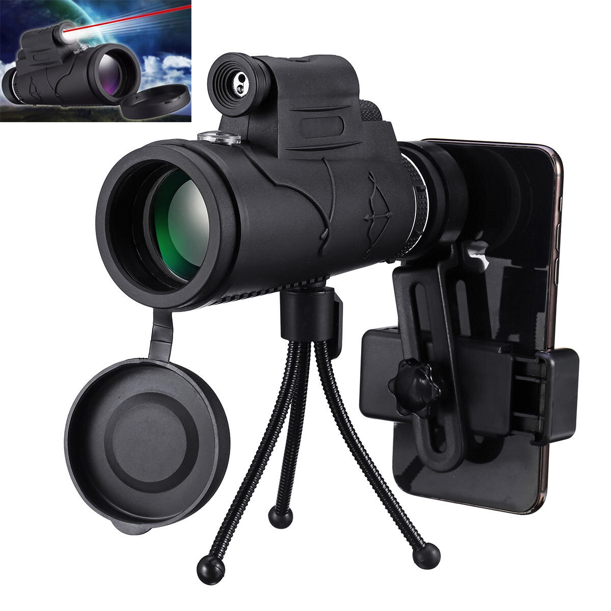 IPRee® MLS-L1 40x60 Monocular HD Optic BAK4 Low Night Vision Led Flashlight Telescope With Tripod Phone Holder