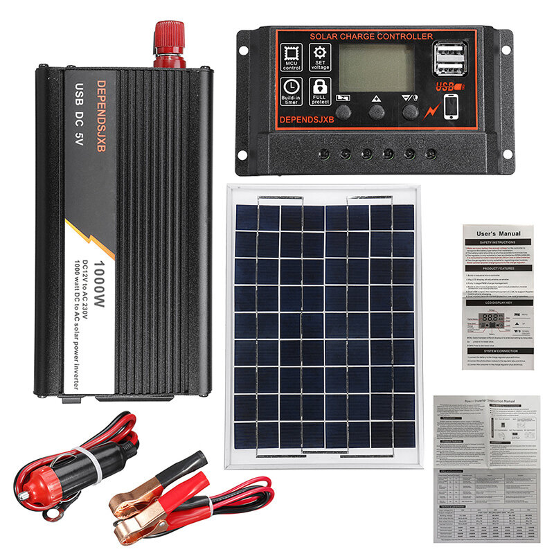 

10A-60A Soalr Charge Controller DIY Solar System Kit 1000W Solar Inverter With Solar Panel Solar Power System Set