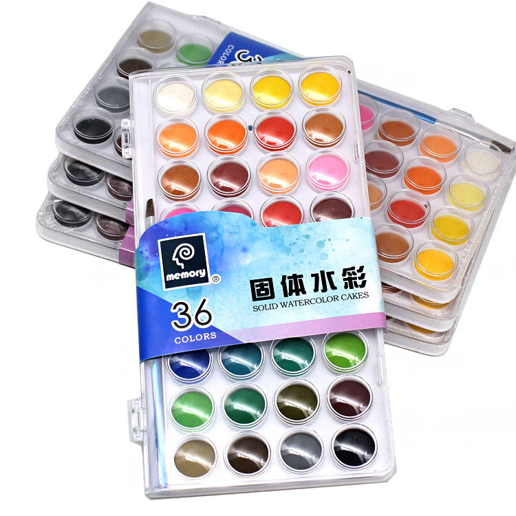 Geheugen 36 kleuren Gouache-pigmentset Kunst Reizen Draagbaar Effen Aquarelverf Taartenpakket voor k