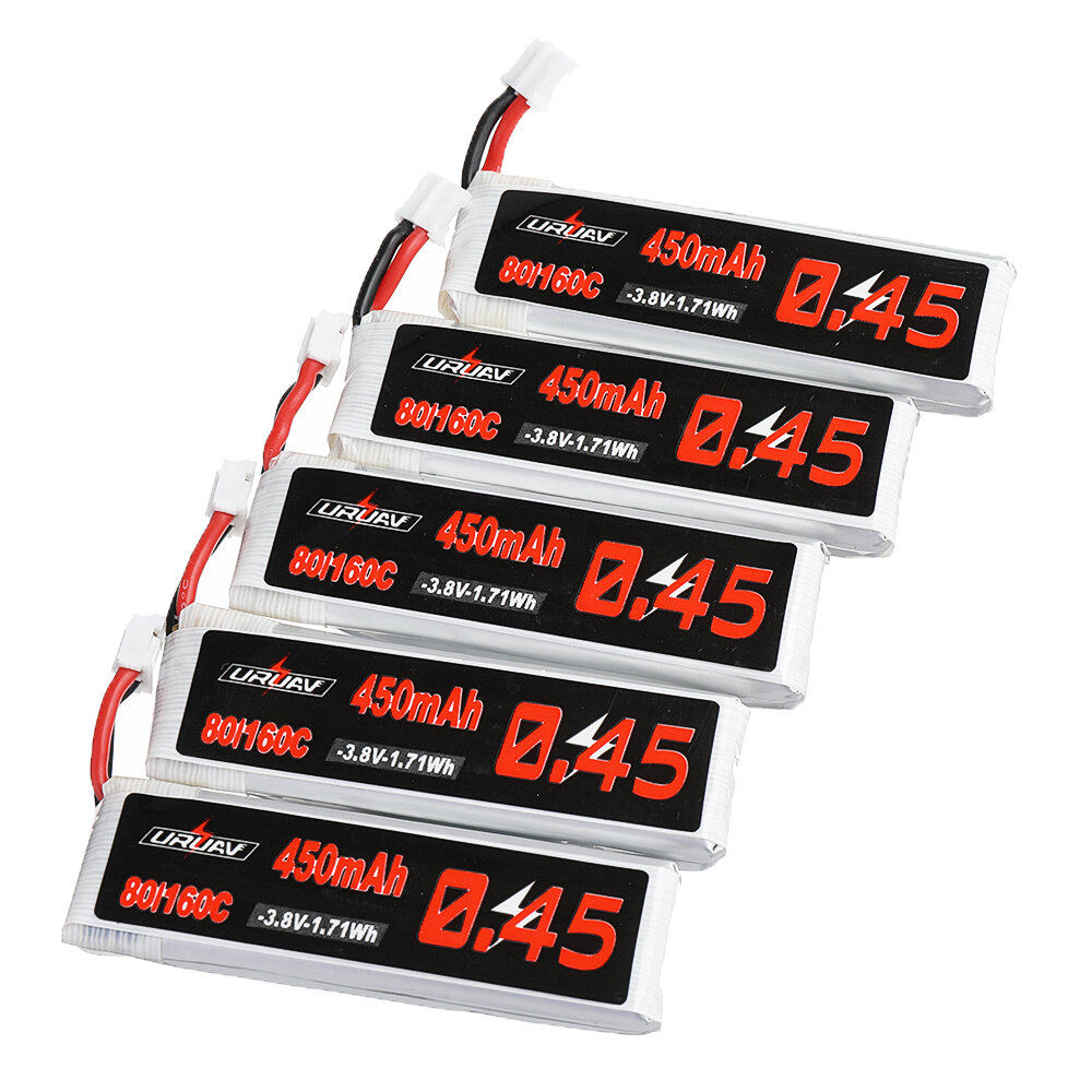 5Pcs URUAV 3.8V 450mAh 80C/160C 1S Lipo Battery PH2.0 Plug for EMAX EZ Tinyhawk II 75mm Tiny7 Happymodel Snapper7