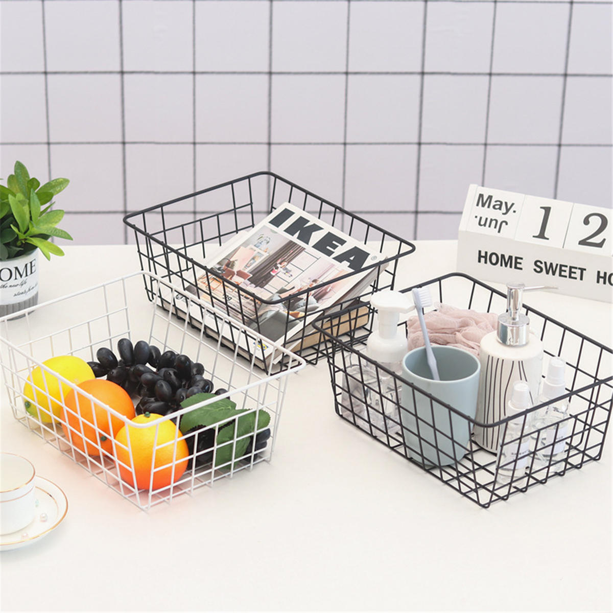 

Iron Mesh Storage Baskets Organizer Box Container Bathroom Bedroom Kitchen Tray