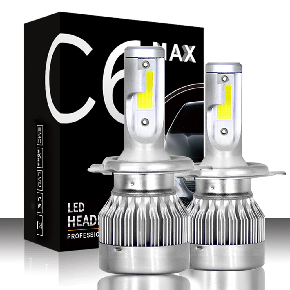 

C6MAX 72W Авто COB LED Фара Лампа Противотуманная фара H1 H4 H7 H8/H9/H11 9005 9006 9012 H13 7600LM 6000K Белый Обновлен
