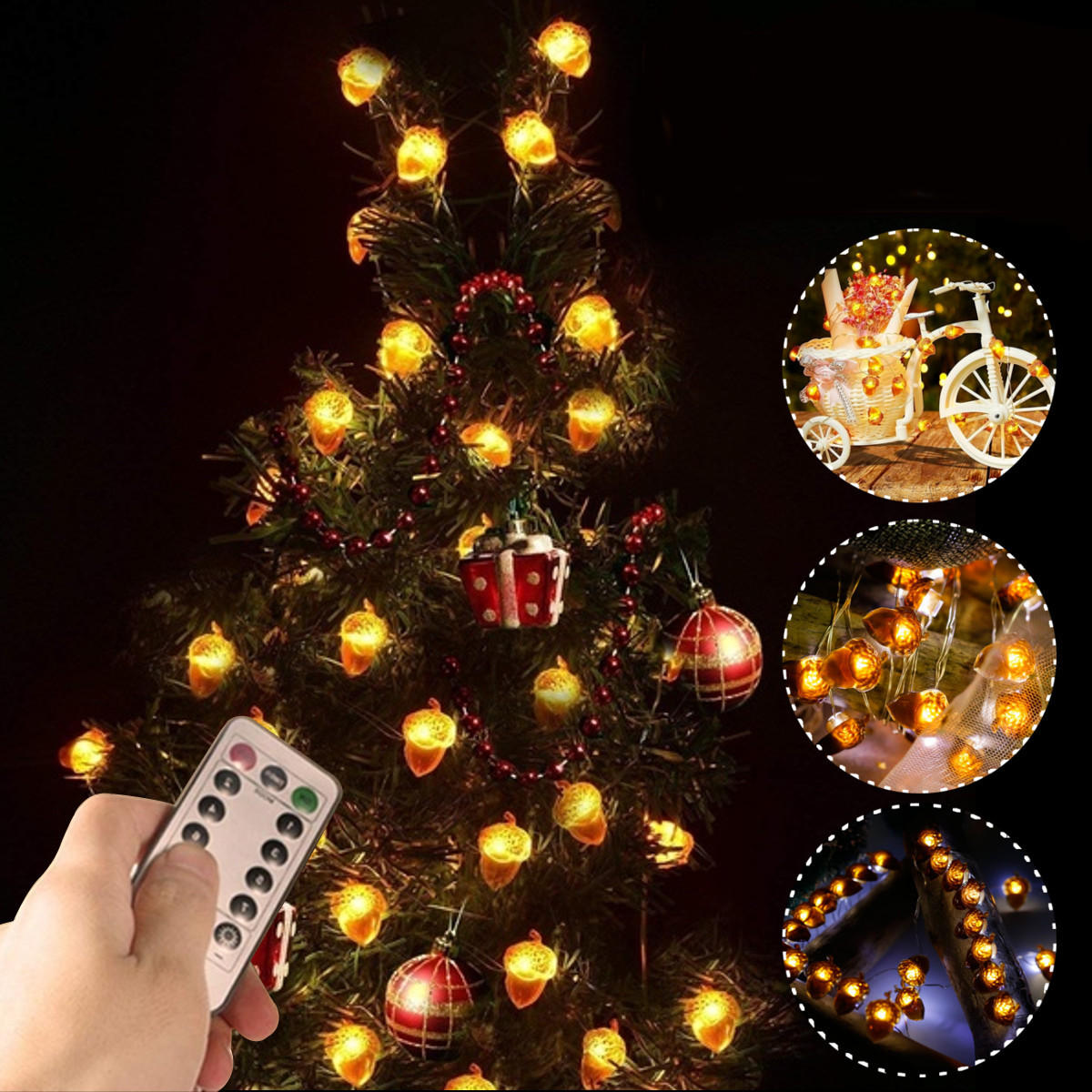 

2M 3M 4M Acorn Pine Cones LED String Light Fairy Lamp with Remote Control Patio Yard Garden Christmas Decor