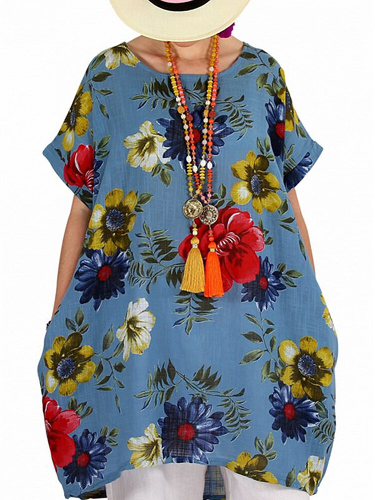 Bohemian floral print short sleeve summer plus size dress Sale ...