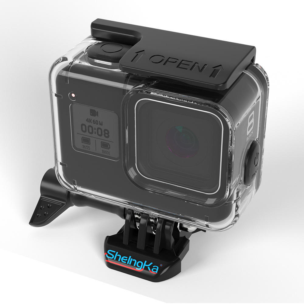 SheIngKa FLW319 60M GoPro Hero 8ブラックアクションスポーツカメラ用Softラバーボタン付き保護ケースシェルケージ