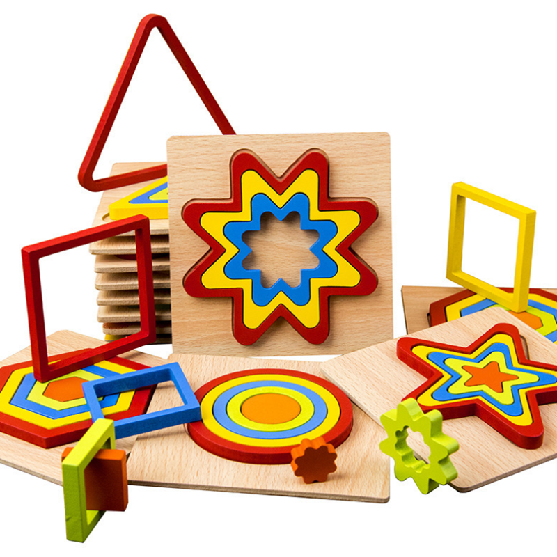 Creative 3D Houten puzzel Geometrische vorm Puzzel Speelgoed Intelligentie Ontwikkel vroeg educatief