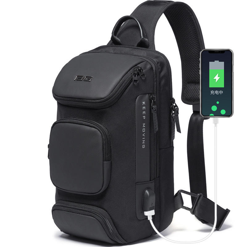 Рюкзак-сумка BANGE BG-7086 8 л для мужчин с USB-портом для зарядки, изготовленный из оксфордской ткани, на грудь и плечо, универсальный для путешествий.