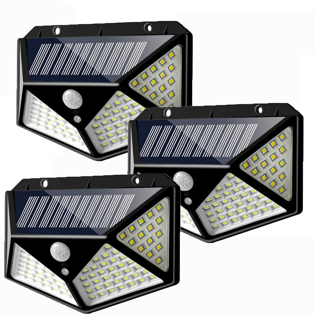 24SHOPZ 3pcs 100 LED Solar Powered PIR Motion Sensor Wall Light Outdoor Garden Lamp 3 Modes