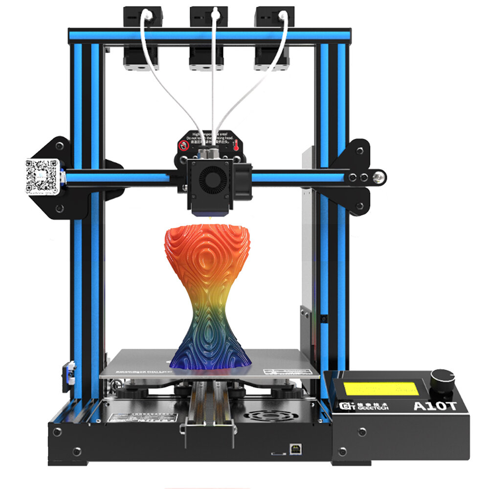 Geeetech® A10T Mix-Color Prusa I3 3D Printer 220*220*250mm Printing Size With Triple Extruder/3 in 1 Nozzle/Filament Detector/Power Resume/3:1 Gear Train/Open Source GT2560 Board/Geeetech Color Mixer
