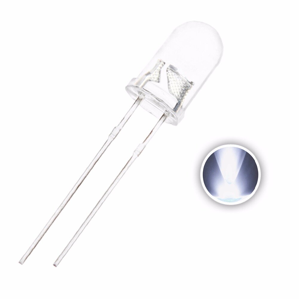 

100pcs 5mm F5 Pure White Ultra Bright Transparent Round 20mA 3V LED Diode DIY Emitting Lamp Through Hole
