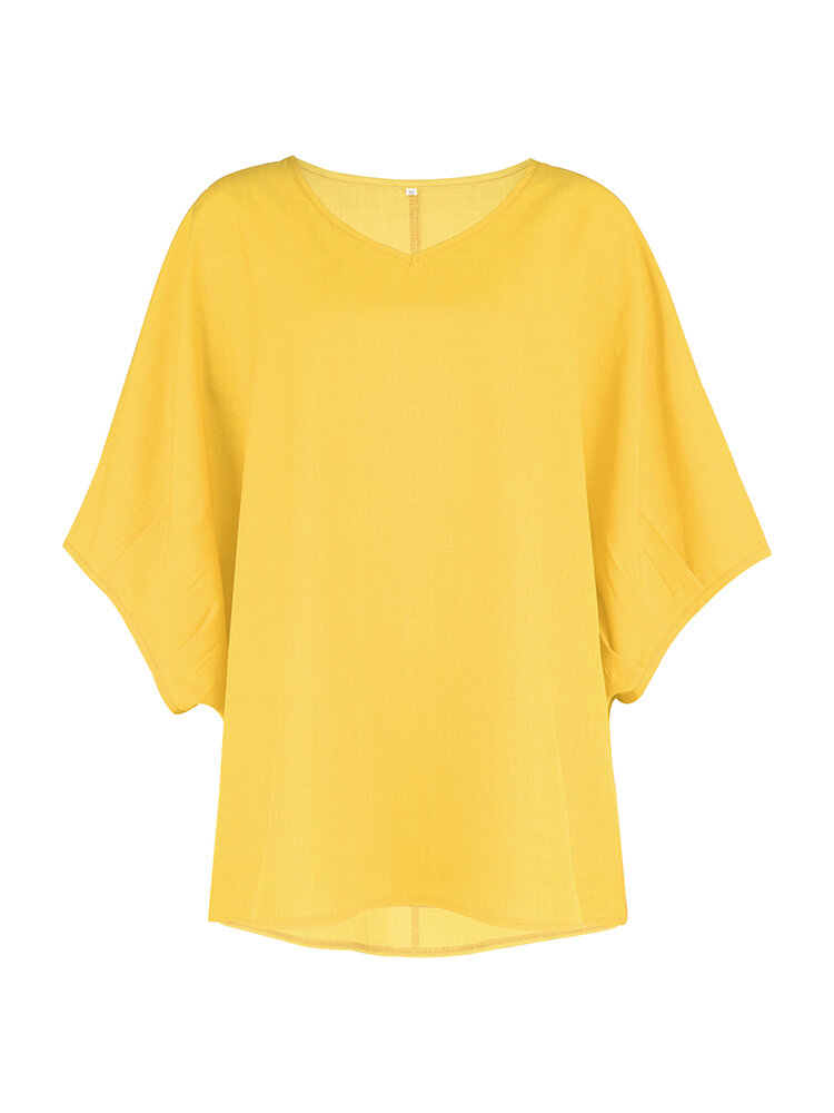 plus size solid color breathable batwing sleeve loose blouse at Banggood