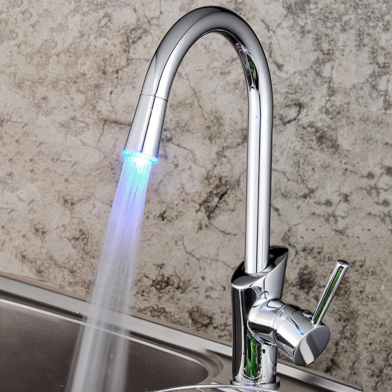 3 Colors Changing LED Faucet Temperature Sensor Light Water Faucet Tap Sink Faucet for Kitchen Bathroom Lead-free